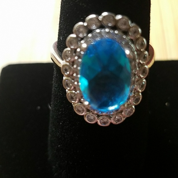 LAST CHANCE  - Aquamarine Crystal & Cubic Zirconia Ring - Picture 2 of 4